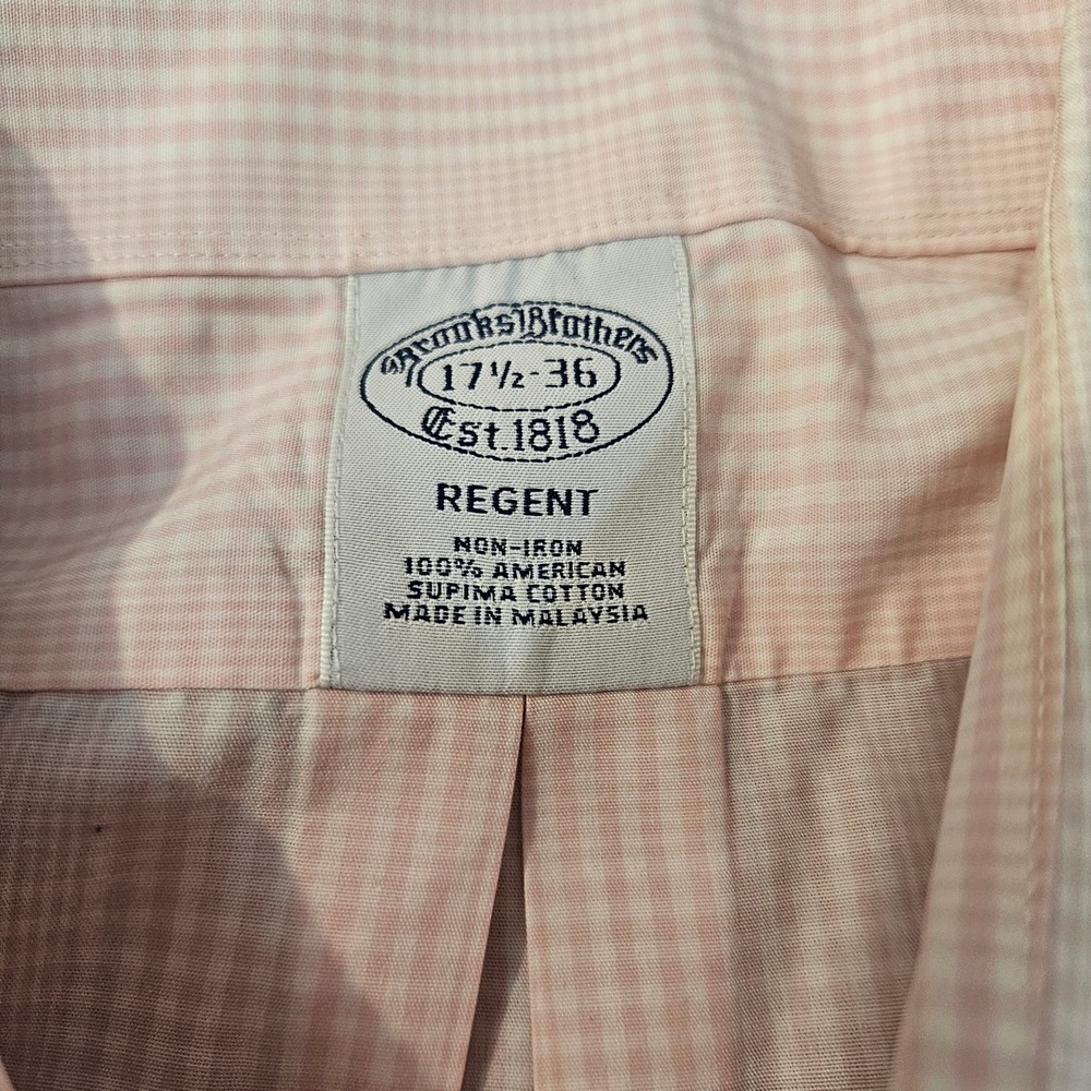 Brooks Brothers Regent Dress Shirt Mens 17.5-36 Pink Checkered Non-Iron Supima - Picture 2 of 9